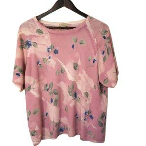 Vintage Teddi Women's Short Sleeve Floral lightweight Summer Sweater Top XL
